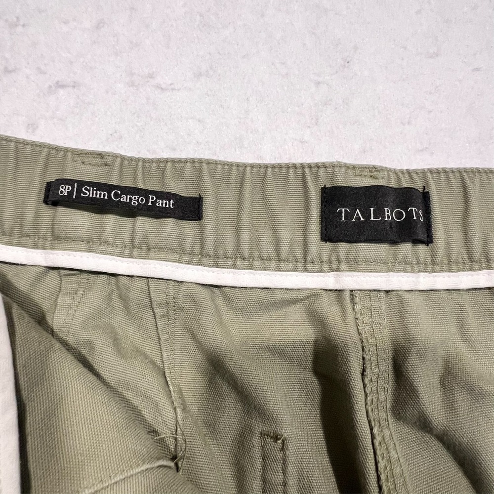 Talbots Slim‎ Cargo Pants Canvas Cotton Elastic Waist Green Size 8P Petite 30x25 - Picture 9 of 13